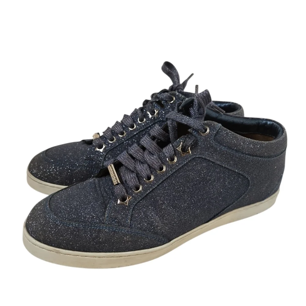 Jimmy Choo Blue Fine Glitter Miami Sneakers Size 37.5